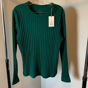 a new day green XXL log sleeve ribbed shirt NWT